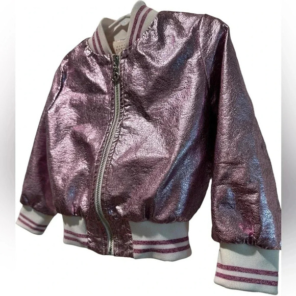 Hannah Banana Girl's Metallic Bomber Jacket w/ Sequin Cat Face - Picture 2 of 7